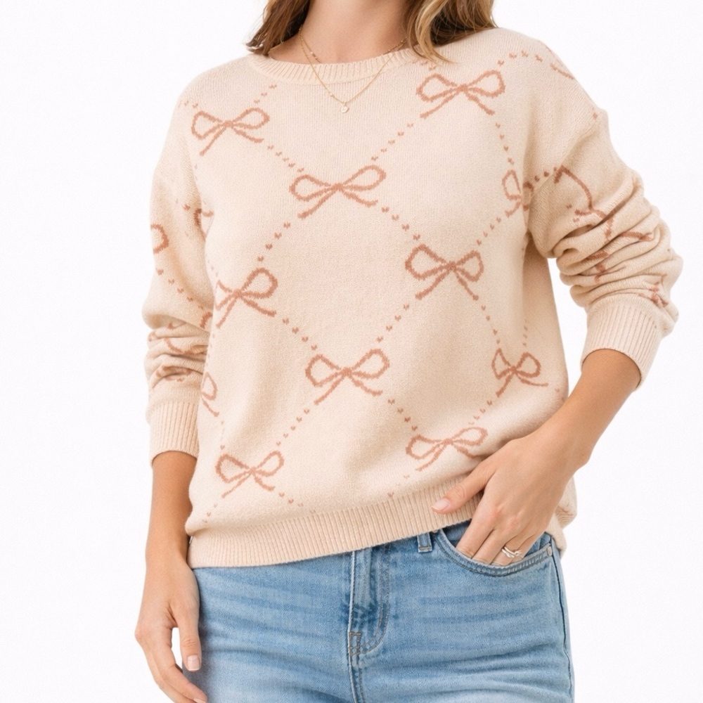 NEW Altar’d State Brown Bow Oversized Sweater Size XS NWT
